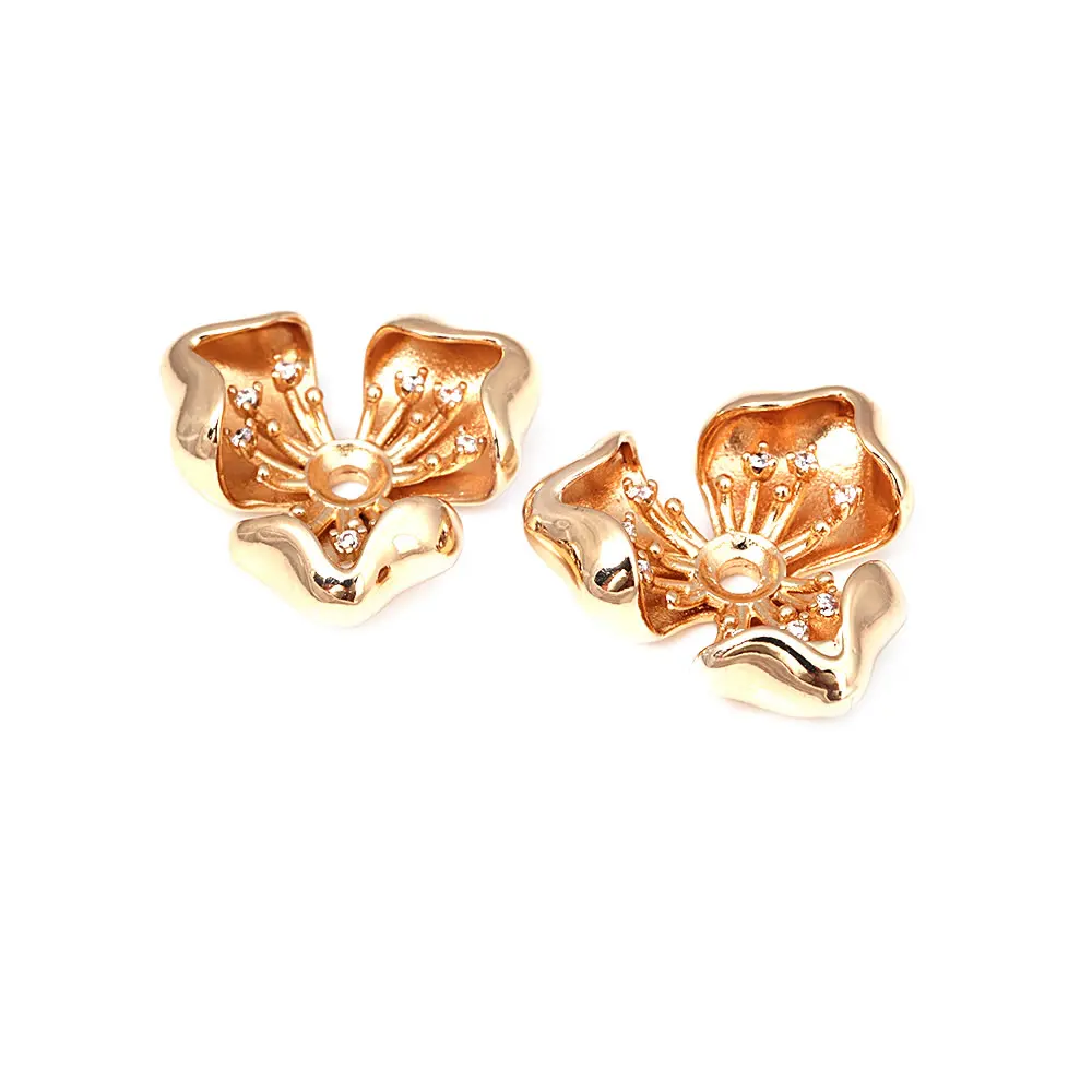 Diameter 12MM 14MM 15MM 18MM 18K Gold Color Brass Flower Caps Beads Caps Diy Jewelry Making Earrings Accessories for Women