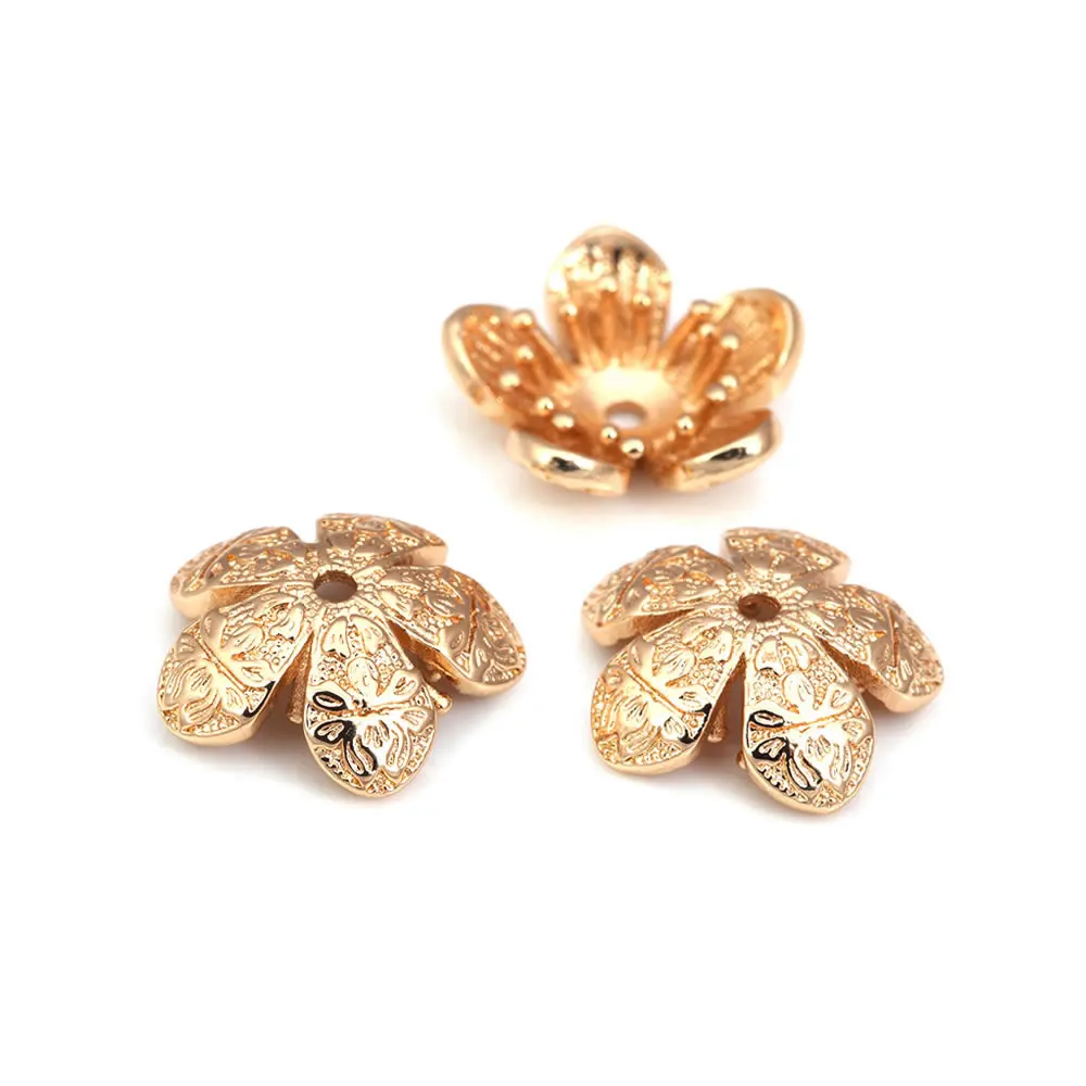 Diameter 12MM 14MM 15MM 18MM 18K Gold Color Brass Flower Caps Beads Caps Diy Jewelry Making Earrings Accessories for Women