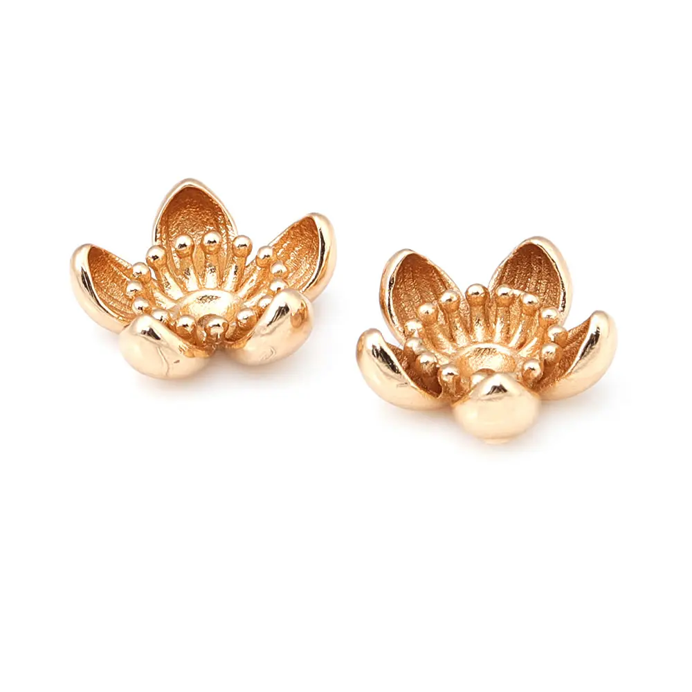 Diameter 12MM 14MM 15MM 18MM 18K Gold Color Brass Flower Caps Beads Caps Diy Jewelry Making Earrings Accessories for Women