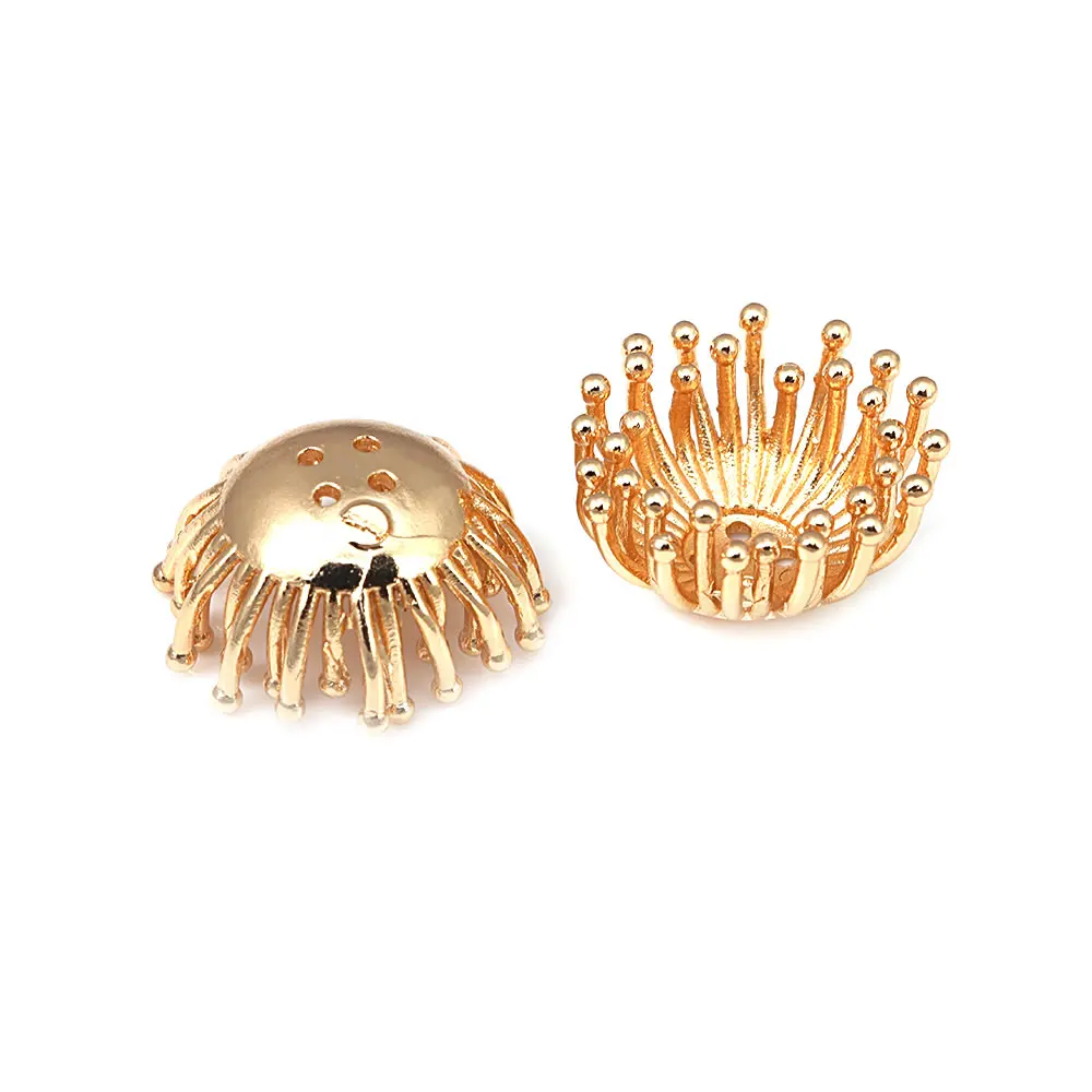 Diameter 12MM 14MM 15MM 18MM 18K Gold Color Brass Flower Caps Beads Caps Diy Jewelry Making Earrings Accessories for Women