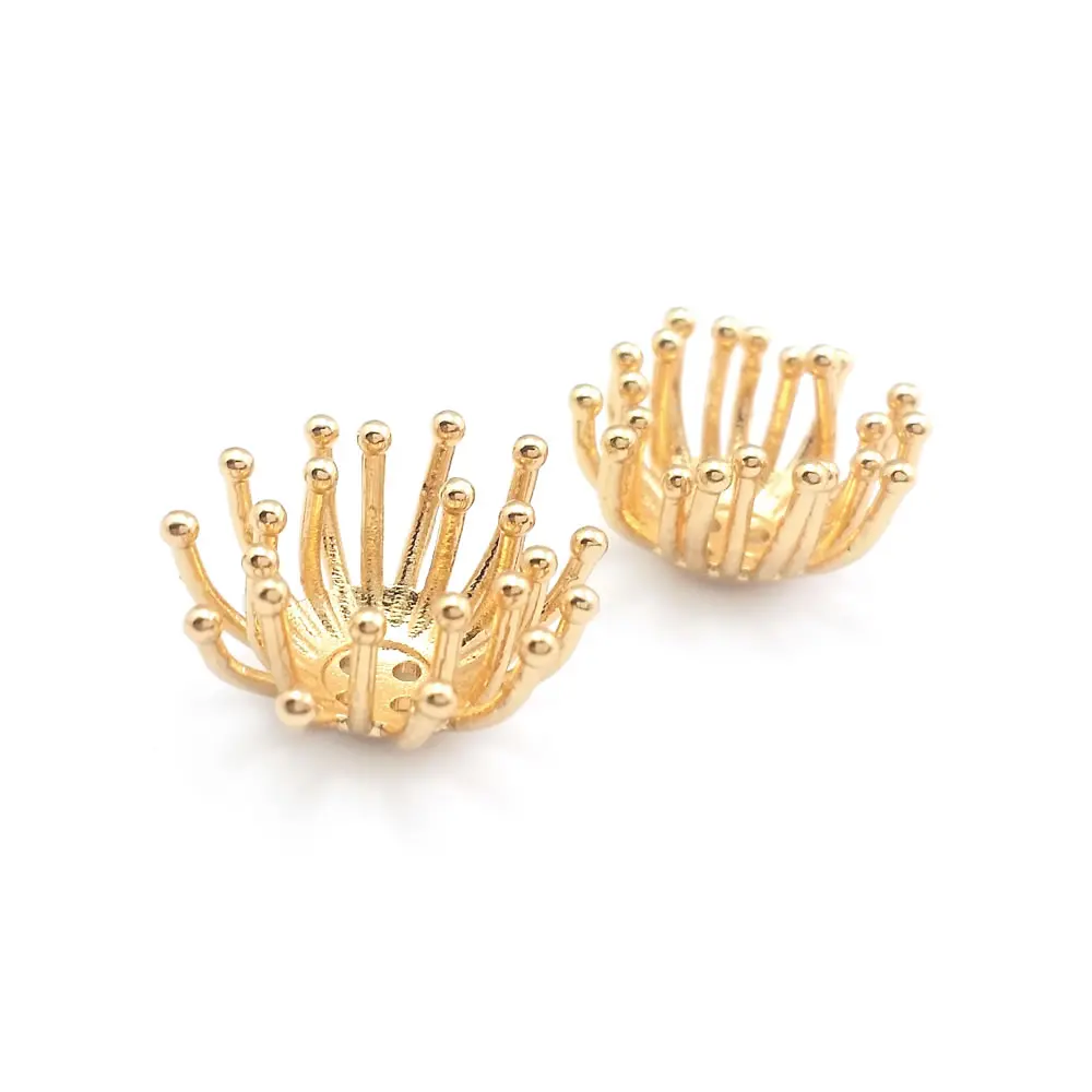 Diameter 12MM 14MM 15MM 18MM 18K Gold Color Brass Flower Caps Beads Caps Diy Jewelry Making Earrings Accessories for Women