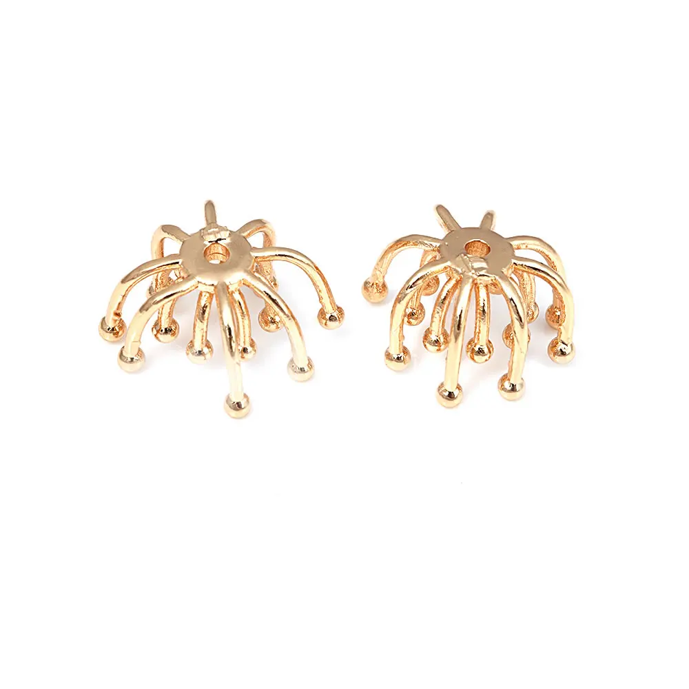 Diameter 12MM 14MM 15MM 18MM 18K Gold Color Brass Flower Caps Beads Caps Diy Jewelry Making Earrings Accessories for Women