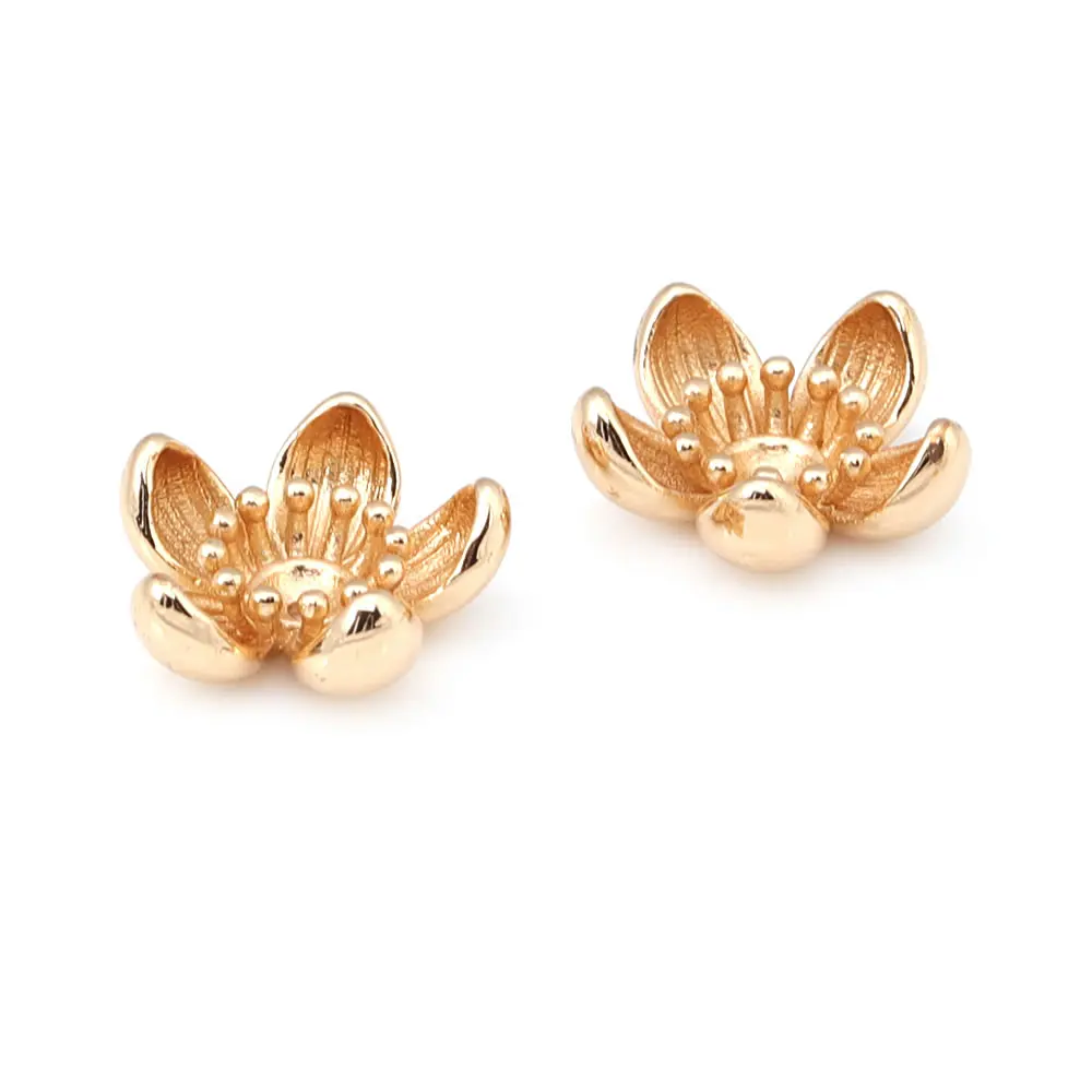 Diameter 12MM 14MM 15MM 18MM 18K Gold Color Brass Flower Caps Beads Caps Diy Jewelry Making Earrings Accessories for Women