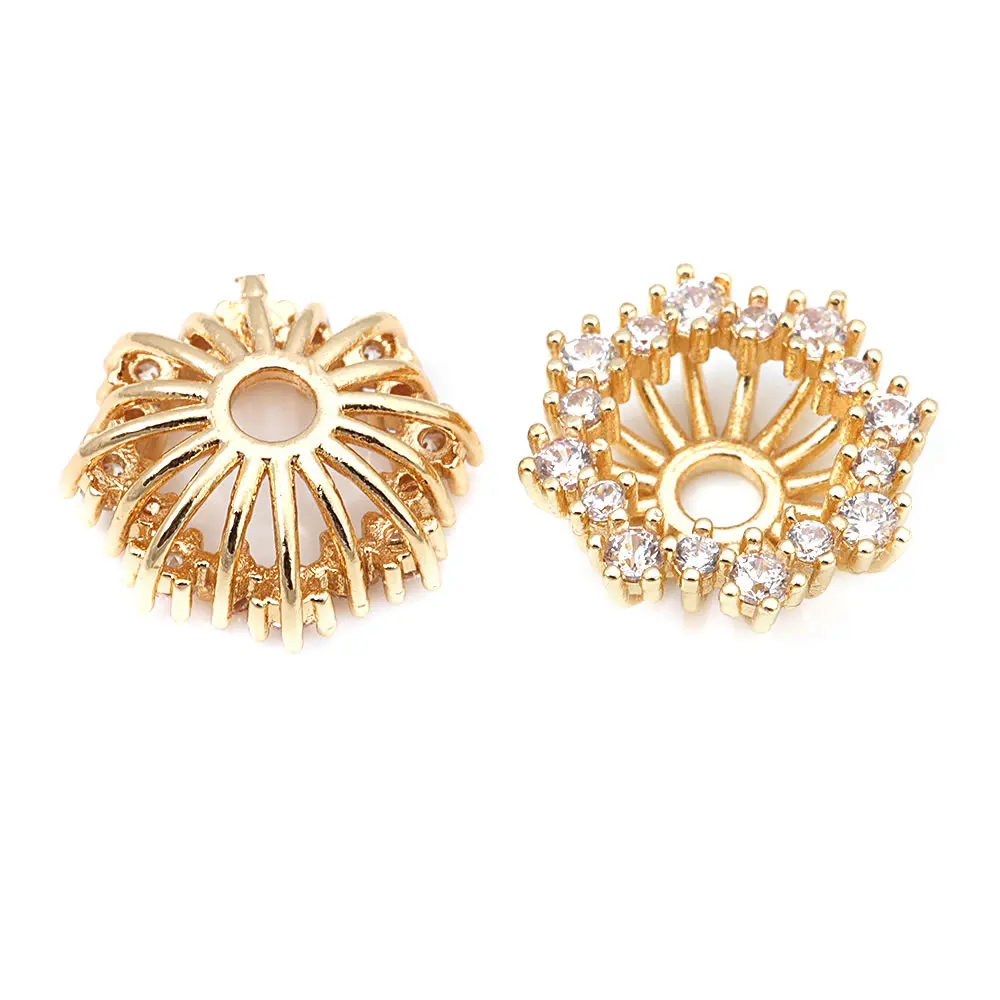 Diameter 12MM 14MM 15MM 18MM 18K Gold Color Brass Flower Caps Beads Caps Diy Jewelry Making Earrings Accessories for Women