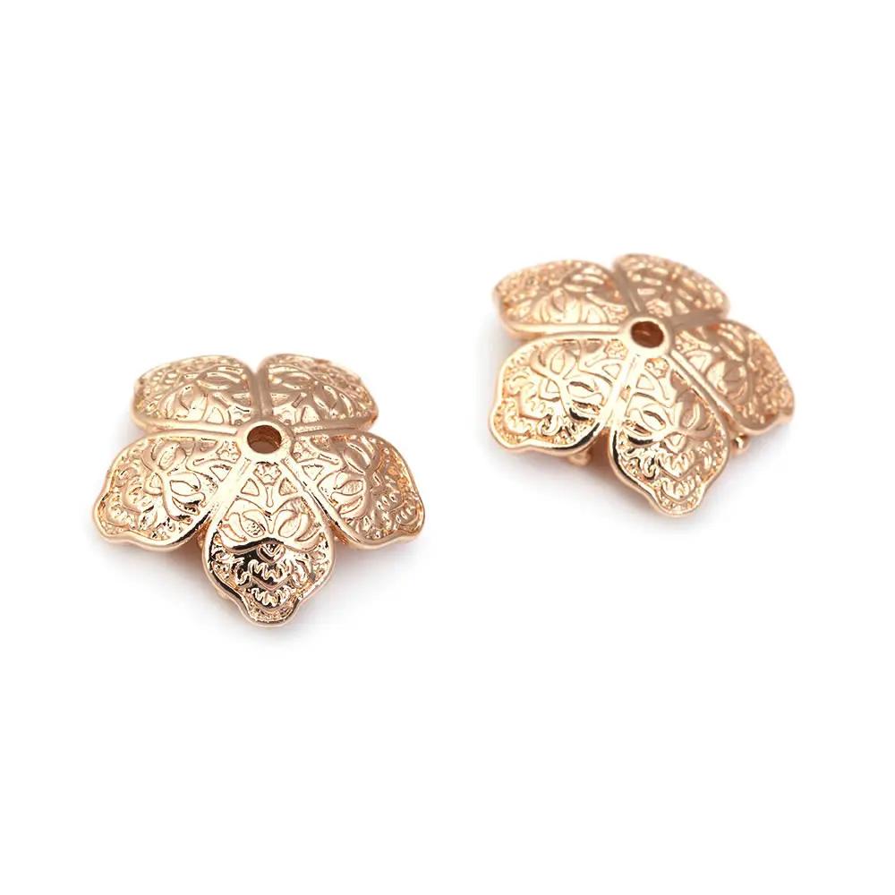 Diameter 12MM 14MM 15MM 18MM 18K Gold Color Brass Flower Caps Beads Caps Diy Jewelry Making Earrings Accessories for Women