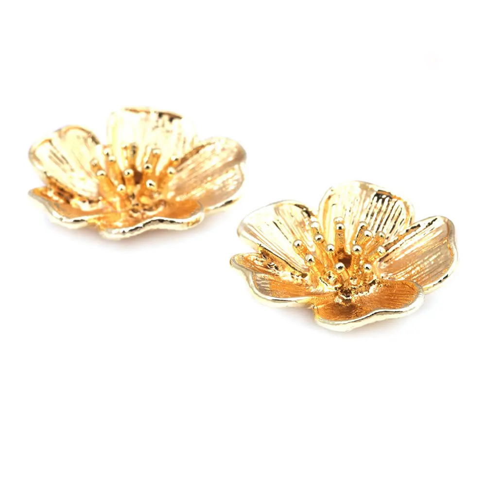 Diameter 12MM 14MM 15MM 18MM 18K Gold Color Brass Flower Caps Beads Caps Diy Jewelry Making Earrings Accessories for Women