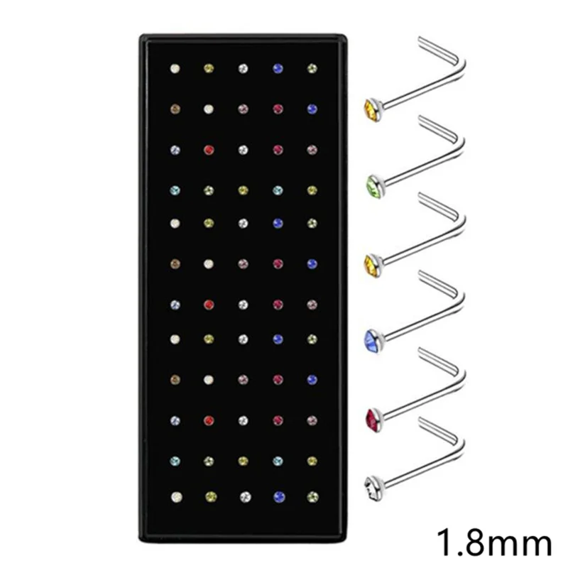 60Pcs Fashion L Shape Rhinestone Crystal Stainless Steel Nose Piercing Ear Bone Women Hypoallergenic Body Jewelry Piercing