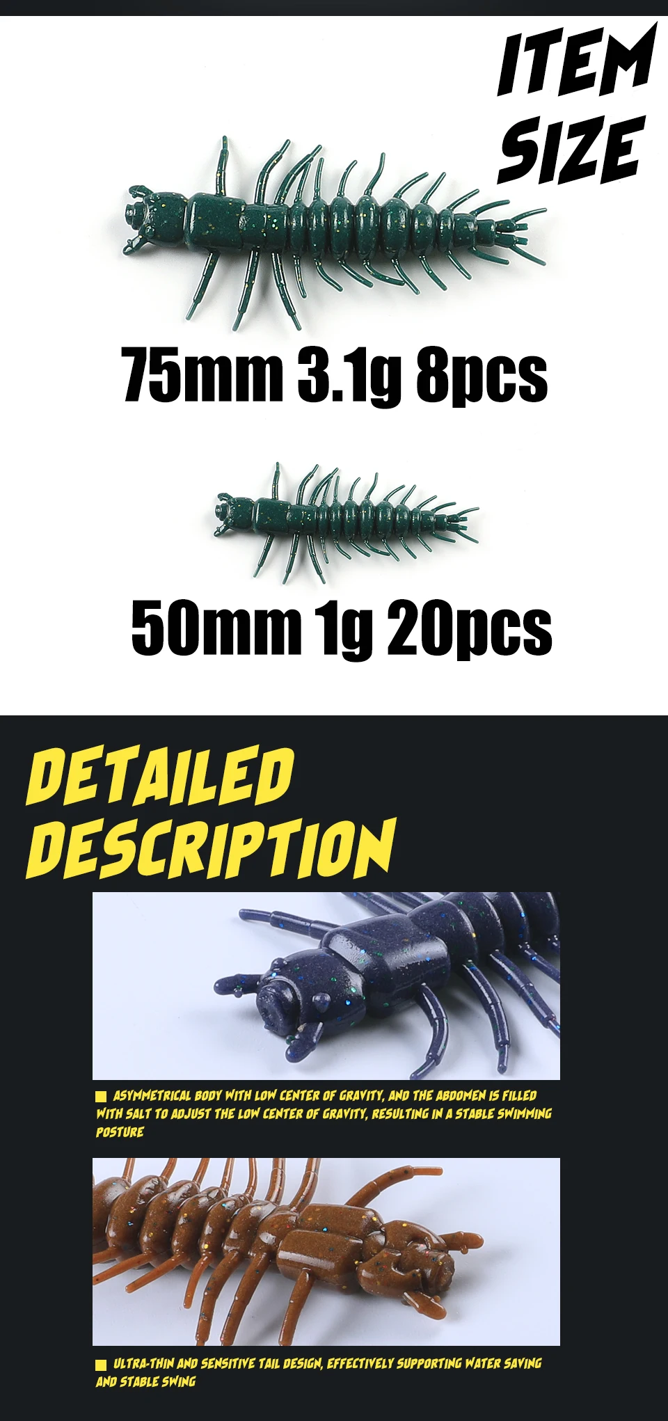 2021 New Zaza Larva soft lure75mm/50mm Floating Freshwater Swimbaits Silicone Soft Bait Worm For Fishing