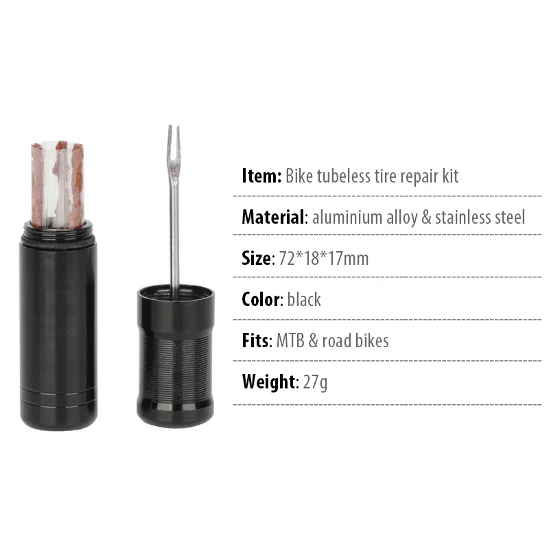 Tubeless Tire Repair Kit for Road & MTB Bikes - Rubber Plug Stopper, Bacon Strips & Insertion Tool for Puncture Fixes