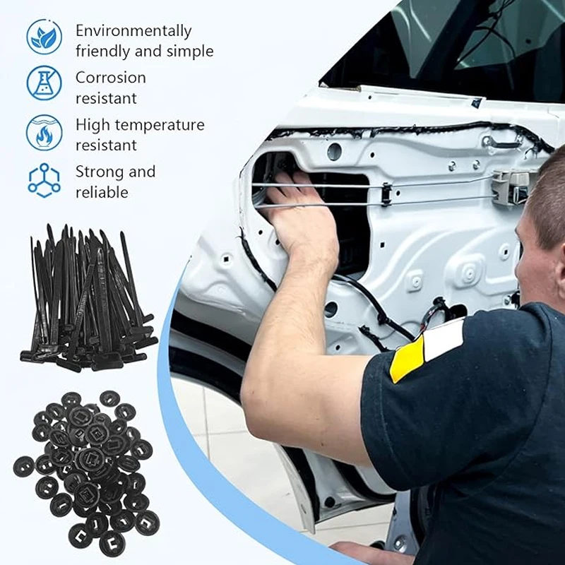 Nylon Cable Tie Buckle Heavy Duty Zip Ties with Pin Button Universal Self-locking Zip Ties Tool Car Daily Repair Fastening Strap