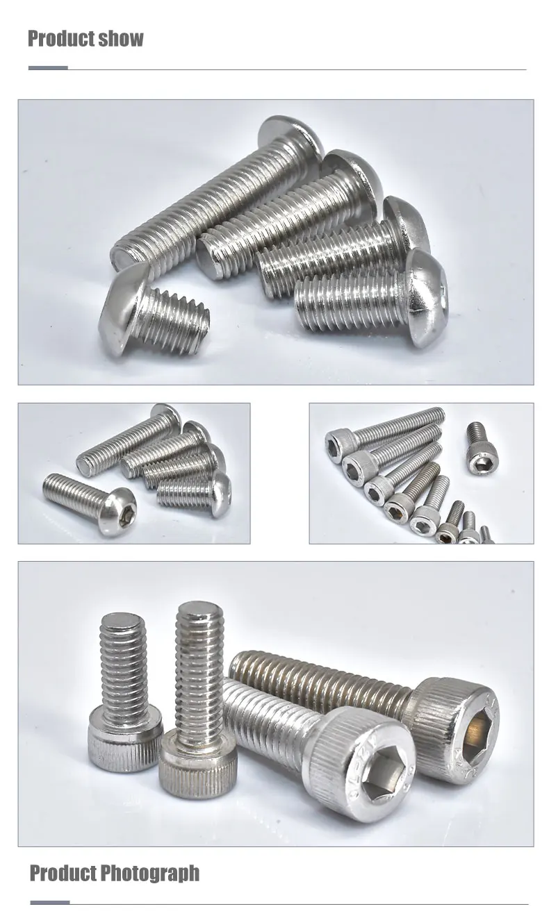 5-55pcs 304 Round Stainless Steel ISO7380 Allen Bolt DIN912 Hexagon Hex Socket Head Cap Screw M2 M2.5 M3 M4 M5 M6 M8 L=4-55mm