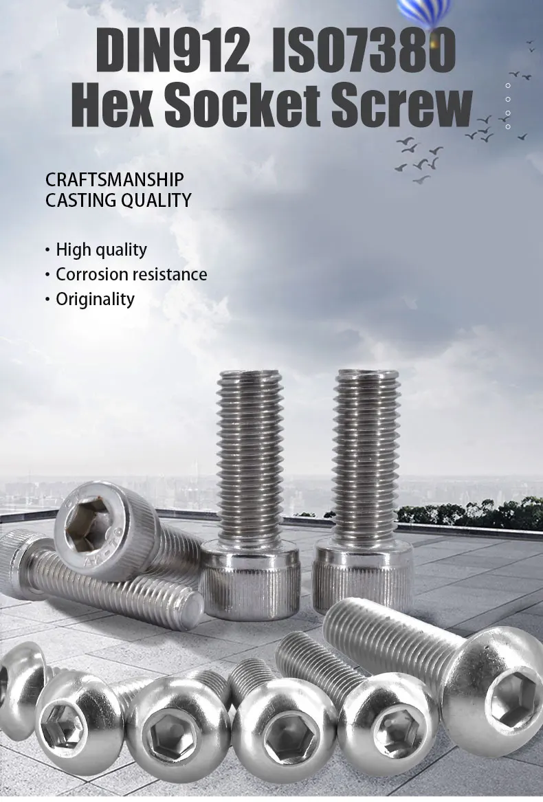 5-55pcs 304 Round Stainless Steel ISO7380 Allen Bolt DIN912 Hexagon Hex Socket Head Cap Screw M2 M2.5 M3 M4 M5 M6 M8 L=4-55mm