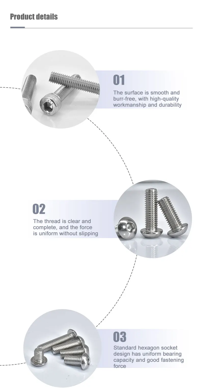 5-55pcs 304 Round Stainless Steel ISO7380 Allen Bolt DIN912 Hexagon Hex Socket Head Cap Screw M2 M2.5 M3 M4 M5 M6 M8 L=4-55mm
