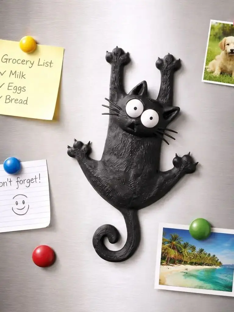 Creative & Cute Magnetic Cat Refrigerator Magnet — "Hang in There, Fridge Cat"