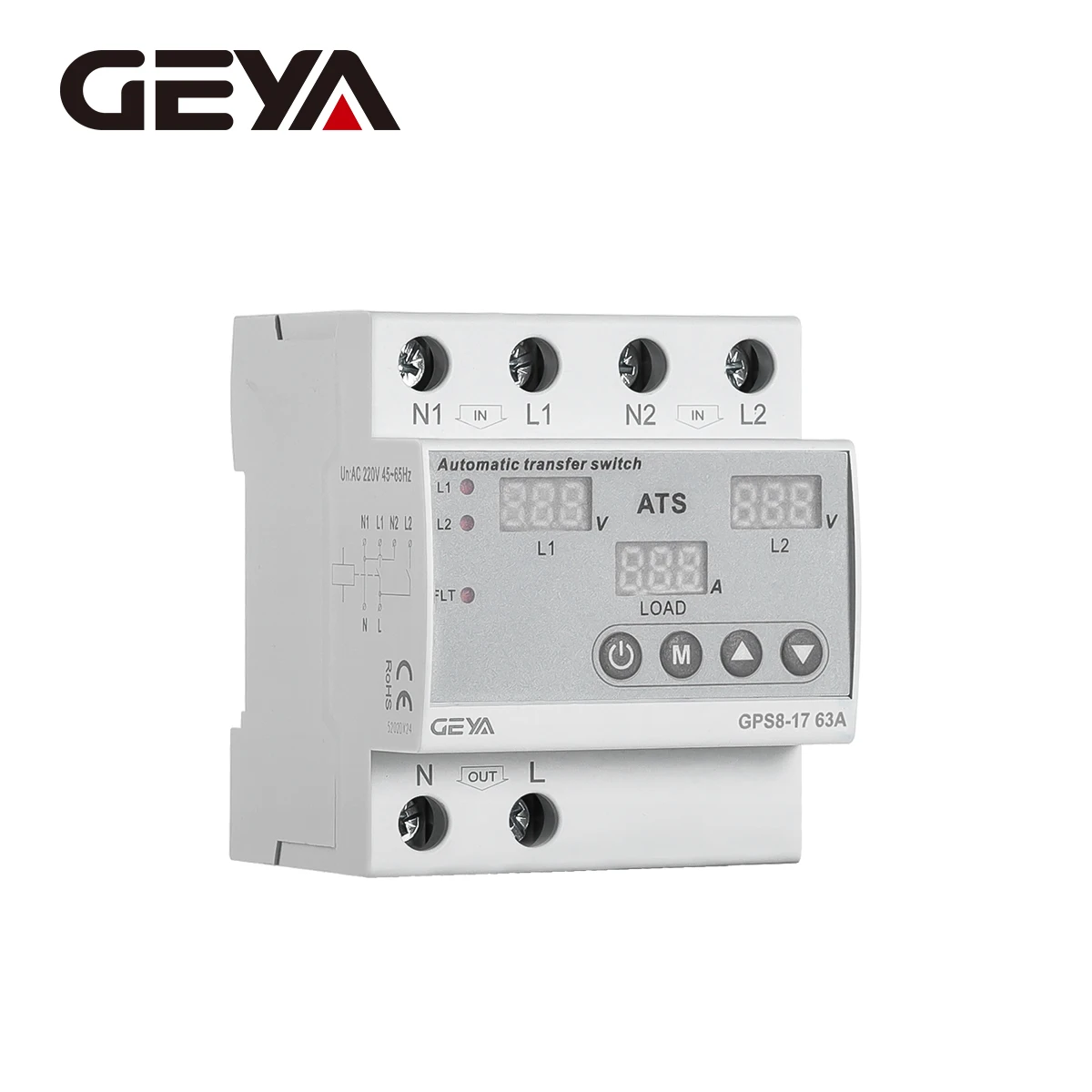 GEYA 63A 220V Automatic Transfer Switch ATS Adjustable Over Under Voltage Current Protector Dual Power Conversion Monitor Relay