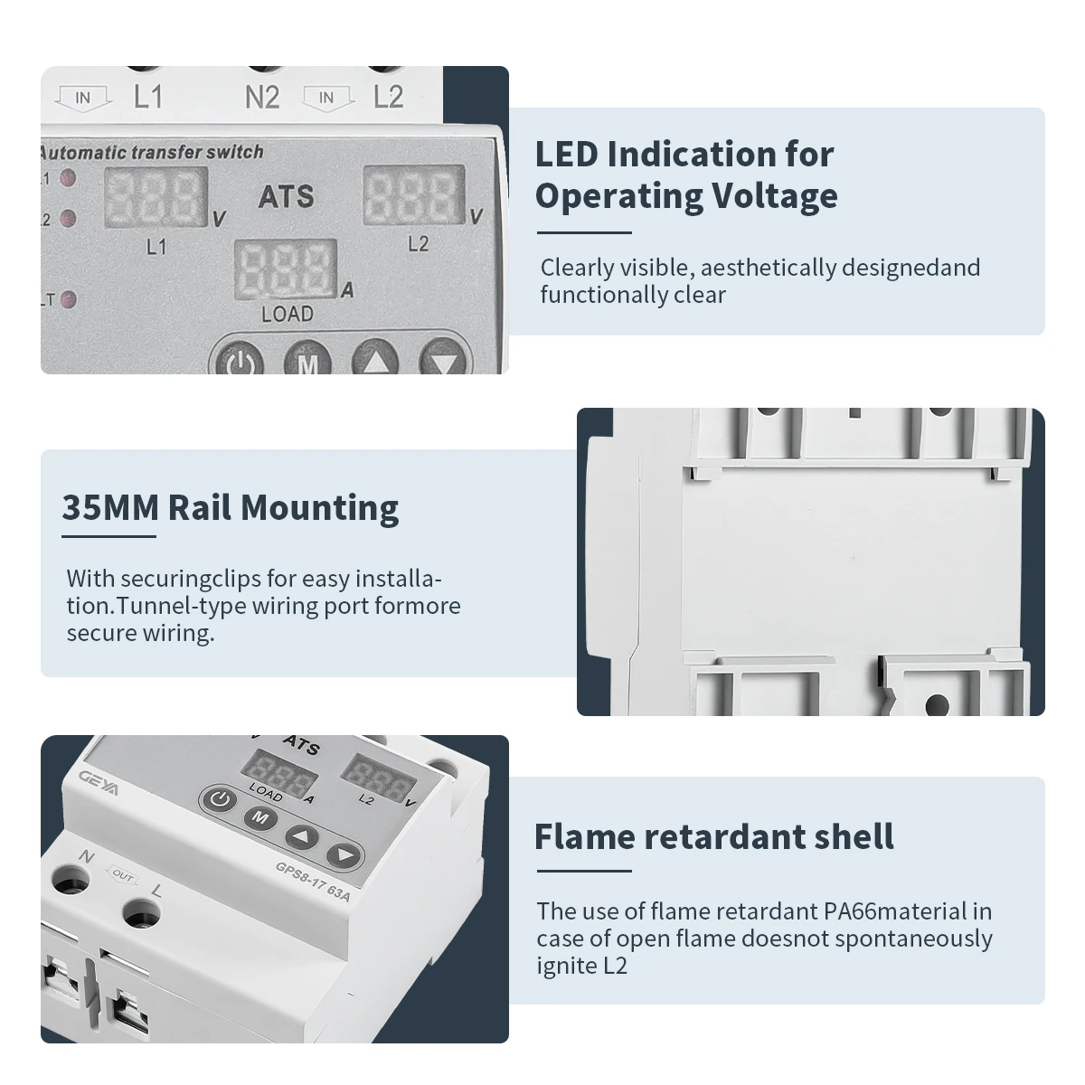 GEYA 63A 220V Automatic Transfer Switch ATS Adjustable Over Under Voltage Current Protector Dual Power Conversion Monitor Relay