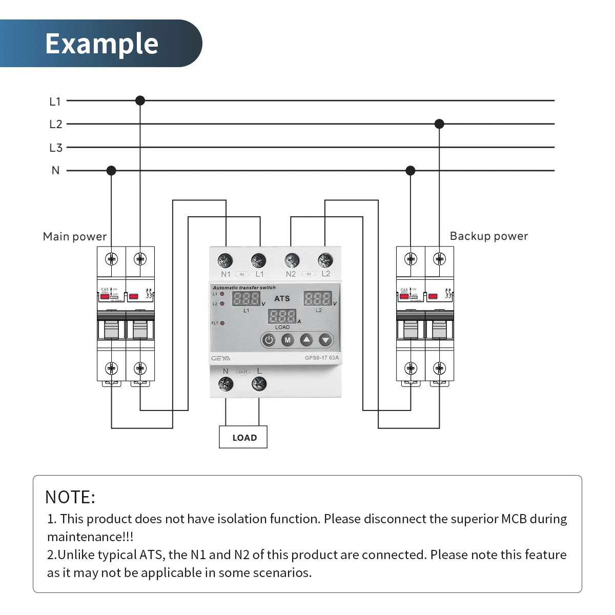 GEYA 63A 220V Automatic Transfer Switch ATS Adjustable Over Under Voltage Current Protector Dual Power Conversion Monitor Relay