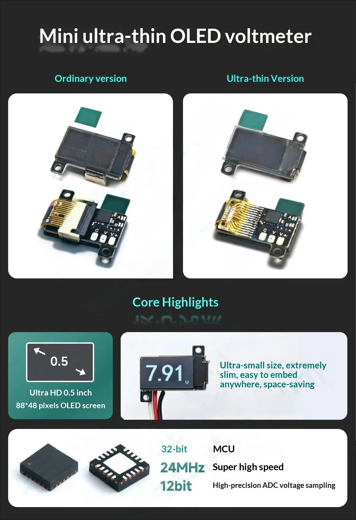 The Smallest Ever 0.5 Inch OLED Digital Voltmeter 0-30V Ultra Thin High Precision 2/3 Wire New Arrival