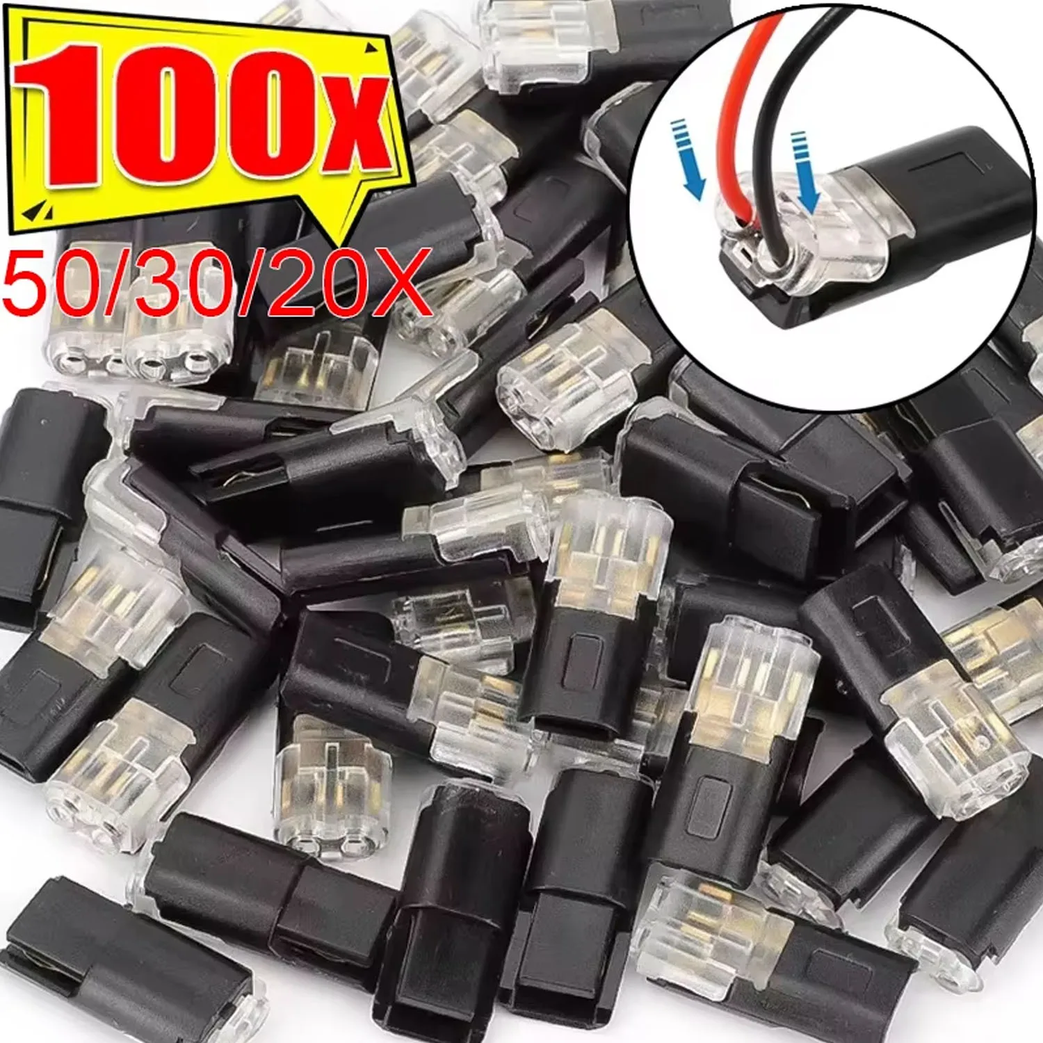 20-100P Double Wire Plug-in Connectors with Locking Buckle Car Wire 2 Way Terminal Block Waterproof Quick Connector Cable Clamps