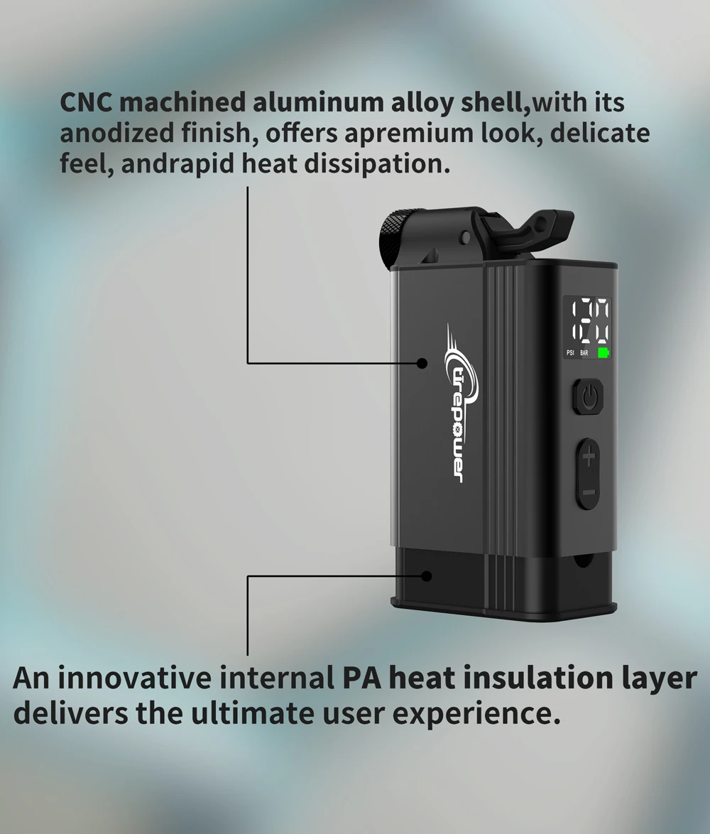 Mini Portable Electric Air Pump Bike Tire Inflator 120PSI with Screen Fast Charging with Presta Schrader Dunlop & Clik Valves