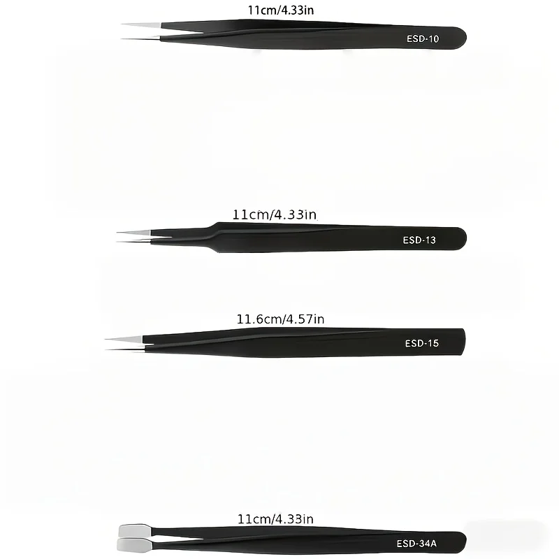 Anti-Static Stainless Steel Tweezers Set, Precision Industrial Tweezers for Electronics Repair, Model Making & Home Use