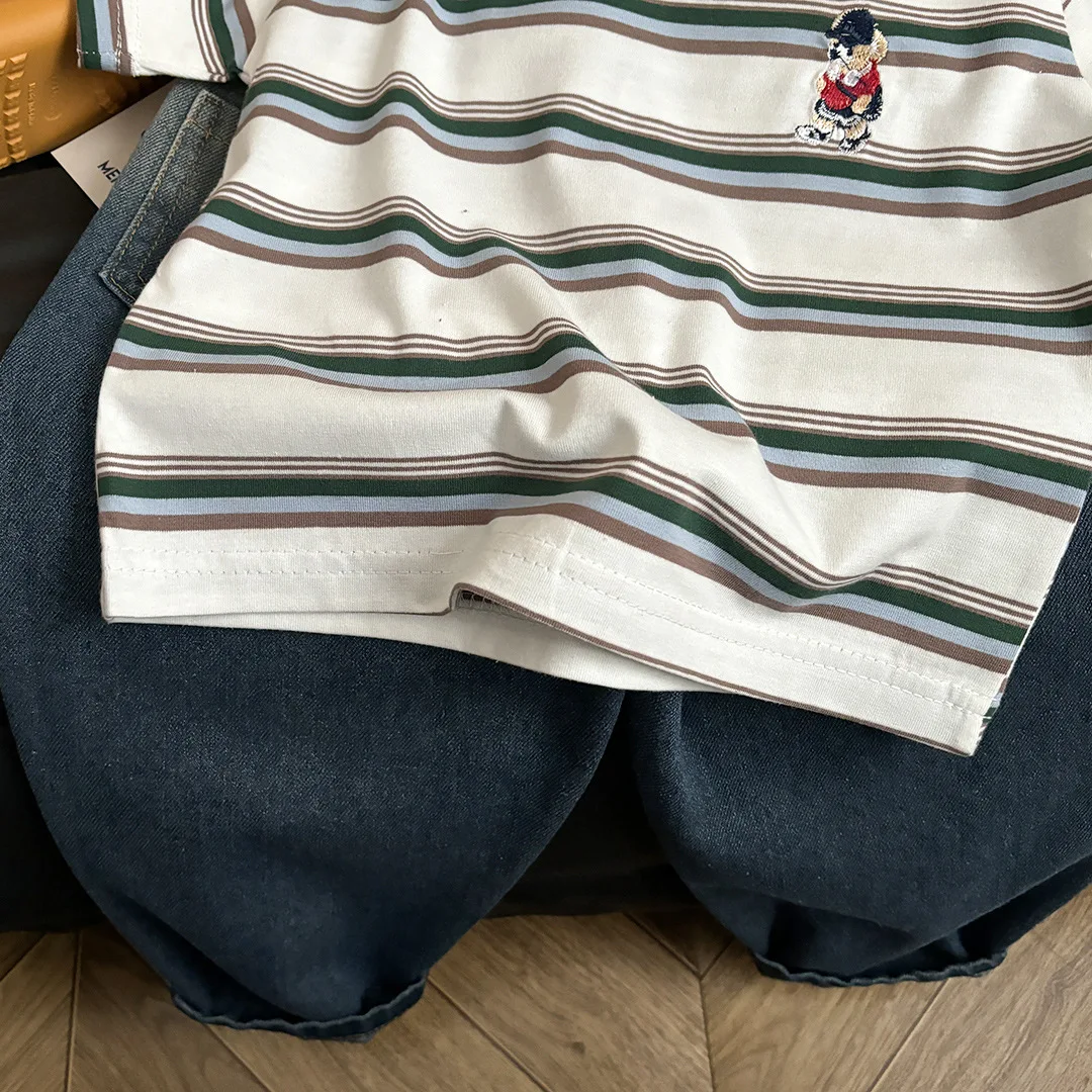 Summer Cotton Children Stripe Short Sleeve T-shirt For Boys and Girls Vintage Fashion Tops