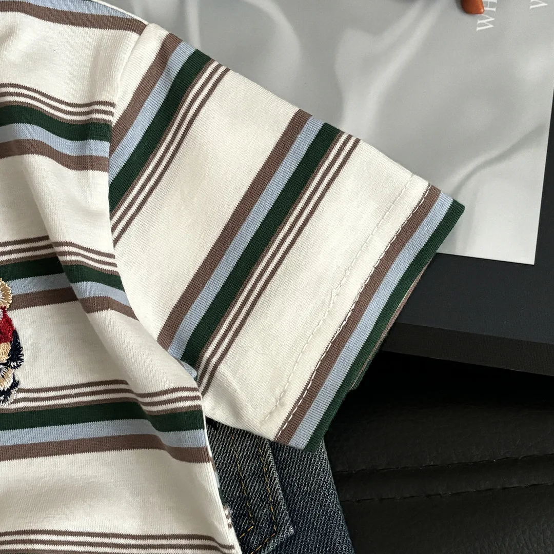 Summer Cotton Children Stripe Short Sleeve T-shirt For Boys and Girls Vintage Fashion Tops