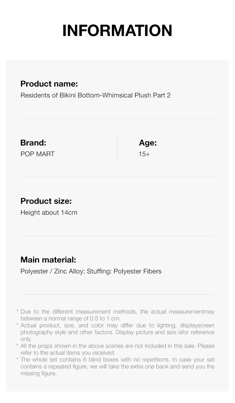 【EU】POP MART Residents of Bikini Bottom-Whimsical Plush Part2 1PC/6PCS Blindbox Collectable Figure Cute Gift