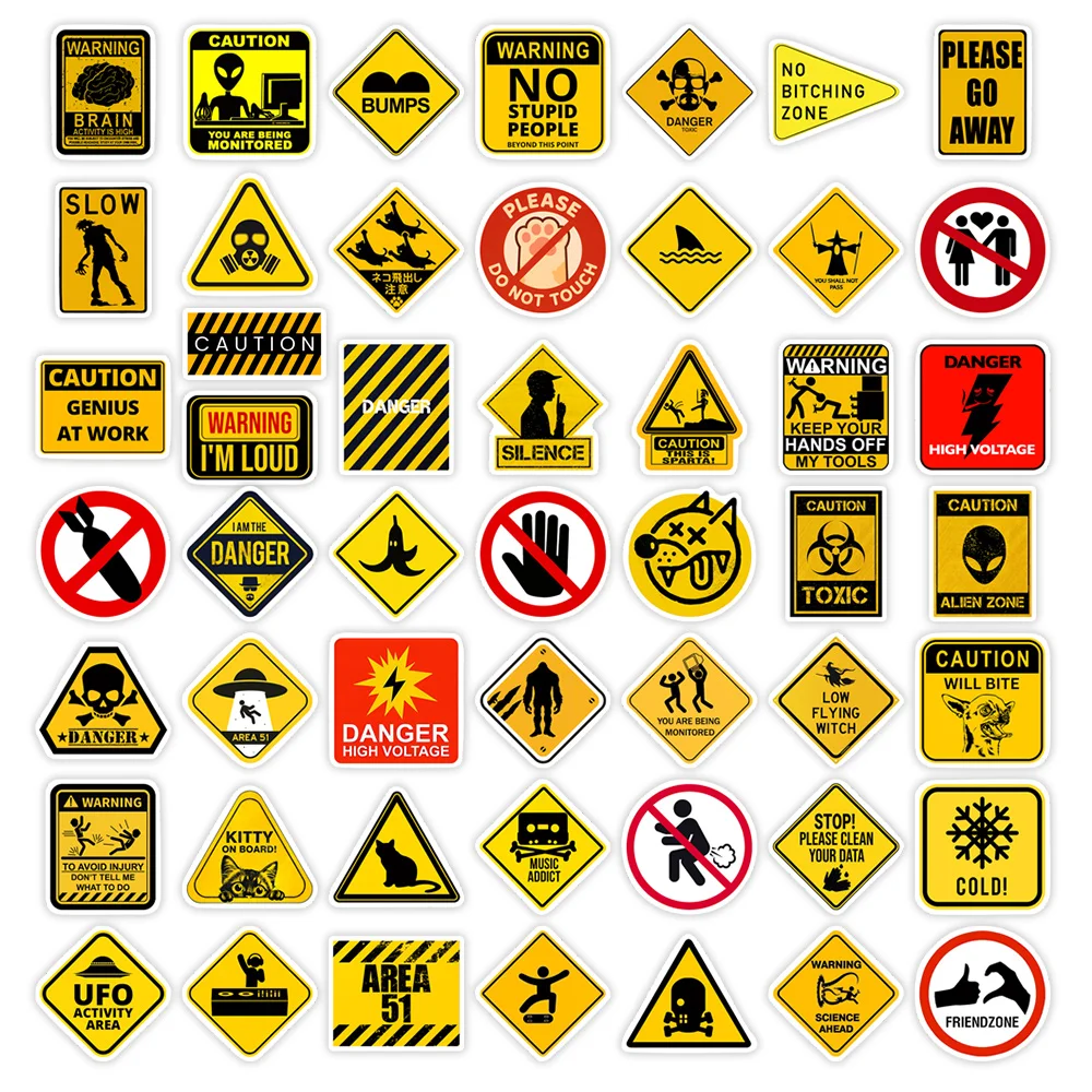 Fun Creative Warning Stickers DIY Toys Waterproof Vinyl Decal for Scrapbook Junk Journals Laptop Phone Bottles Luggage Decor