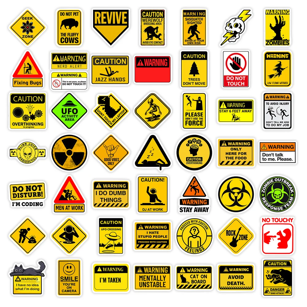 Fun Creative Warning Stickers DIY Toys Waterproof Vinyl Decal for Scrapbook Junk Journals Laptop Phone Bottles Luggage Decor