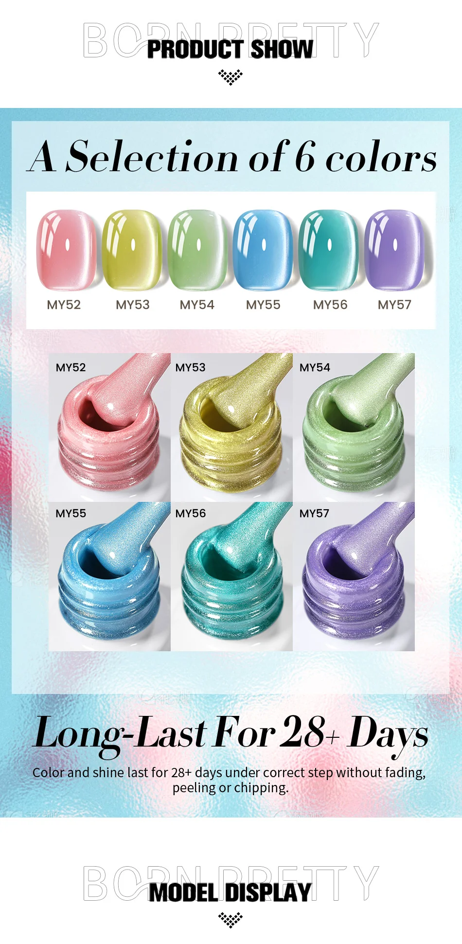BORN PRETTY 10ml Pink Glass Bead Cat Magnetic Gel Nail Polish Spring Moonlight Jelly Crystal Semi Permanent Soak Off Manicure