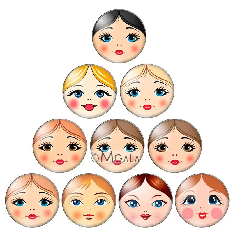 матрёшка matryoshka Russian 10pcs mixed 12mm/18mm/20mm/25mm Round photo glass cabochon demo flat back Making findings