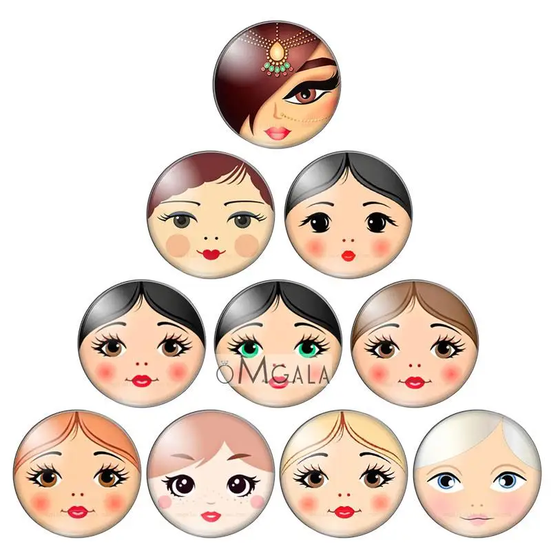 матрёшка matryoshka Russian 10pcs mixed 12mm/18mm/20mm/25mm Round photo glass cabochon demo flat back Making findings