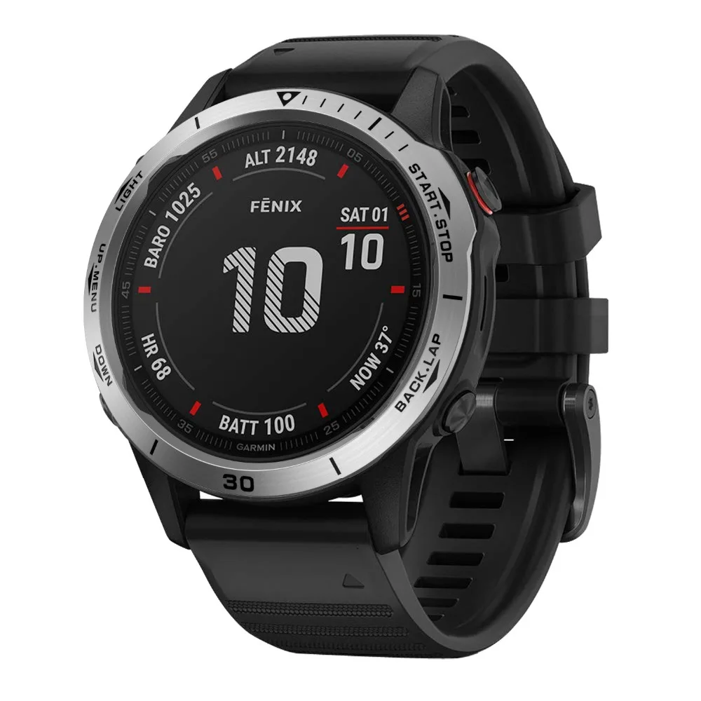For Garmin fenix 6X/6X Pro/6X Sapphire Watch Bezel Ring Stainless Steel Sculptured Time Units Adhesive Anti-scratch Cover Rings