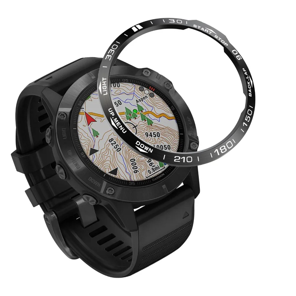 For Garmin fenix 6X/6X Pro/6X Sapphire Watch Bezel Ring Stainless Steel Sculptured Time Units Adhesive Anti-scratch Cover Rings