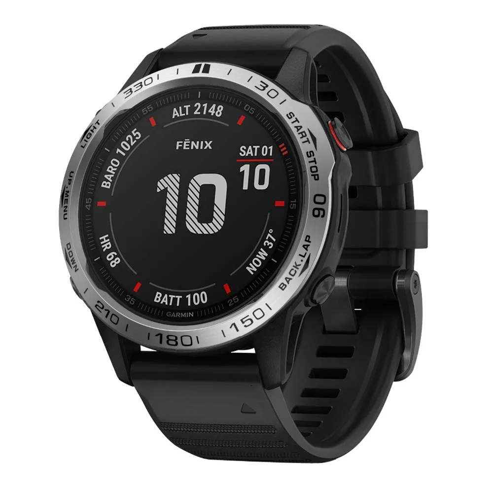For Garmin fenix 6X/6X Pro/6X Sapphire Watch Bezel Ring Stainless Steel Sculptured Time Units Adhesive Anti-scratch Cover Rings