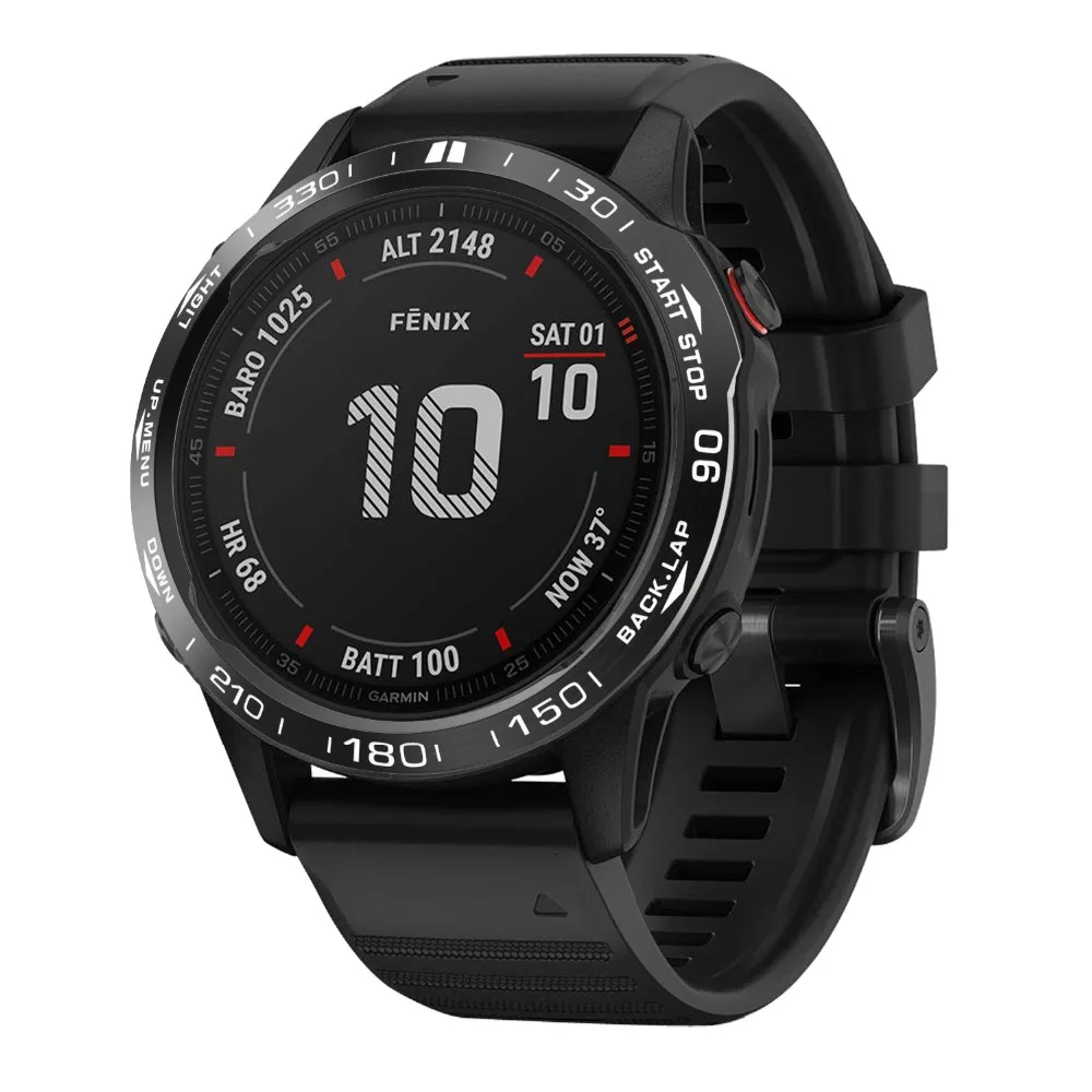 For Garmin fenix 6X/6X Pro/6X Sapphire Watch Bezel Ring Stainless Steel Sculptured Time Units Adhesive Anti-scratch Cover Rings