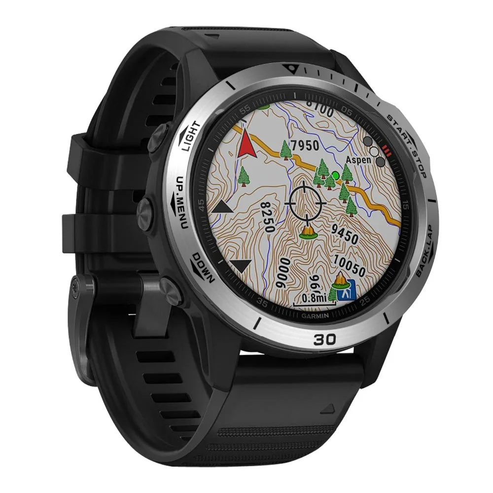 For Garmin fenix 6X/6X Pro/6X Sapphire Watch Bezel Ring Stainless Steel Sculptured Time Units Adhesive Anti-scratch Cover Rings