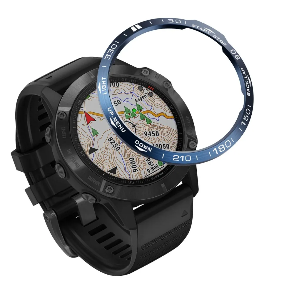 For Garmin fenix 6X/6X Pro/6X Sapphire Watch Bezel Ring Stainless Steel Sculptured Time Units Adhesive Anti-scratch Cover Rings