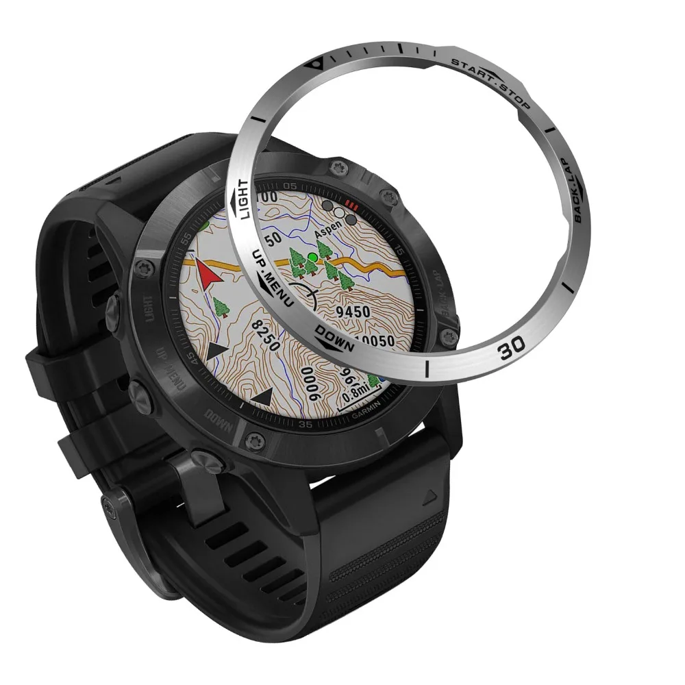 For Garmin fenix 6X/6X Pro/6X Sapphire Watch Bezel Ring Stainless Steel Sculptured Time Units Adhesive Anti-scratch Cover Rings