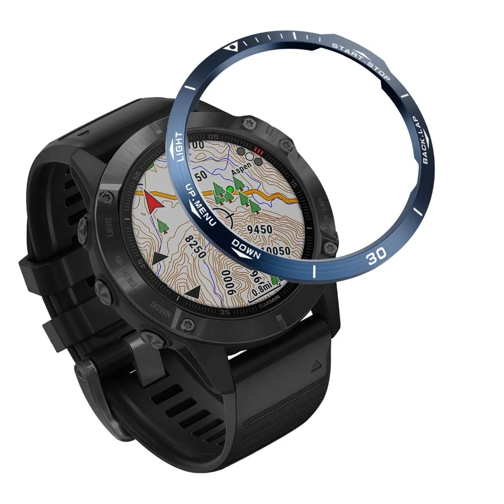 For Garmin fenix 6X/6X Pro/6X Sapphire Watch Bezel Ring Stainless Steel Sculptured Time Units Adhesive Anti-scratch Cover Rings