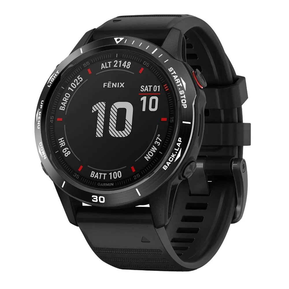 For Garmin fenix 6X/6X Pro/6X Sapphire Watch Bezel Ring Stainless Steel Sculptured Time Units Adhesive Anti-scratch Cover Rings