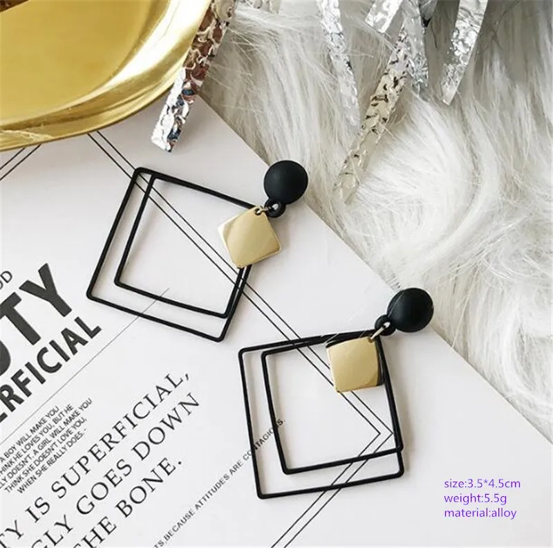 Black Hanging Long Earrings for Women Triangle Square Statement Drop Earrings 2025 Boucle Oreille Femme Fashion Jewelry