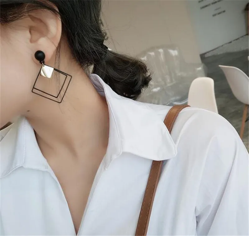 Black Hanging Long Earrings for Women Triangle Square Statement Drop Earrings 2025 Boucle Oreille Femme Fashion Jewelry