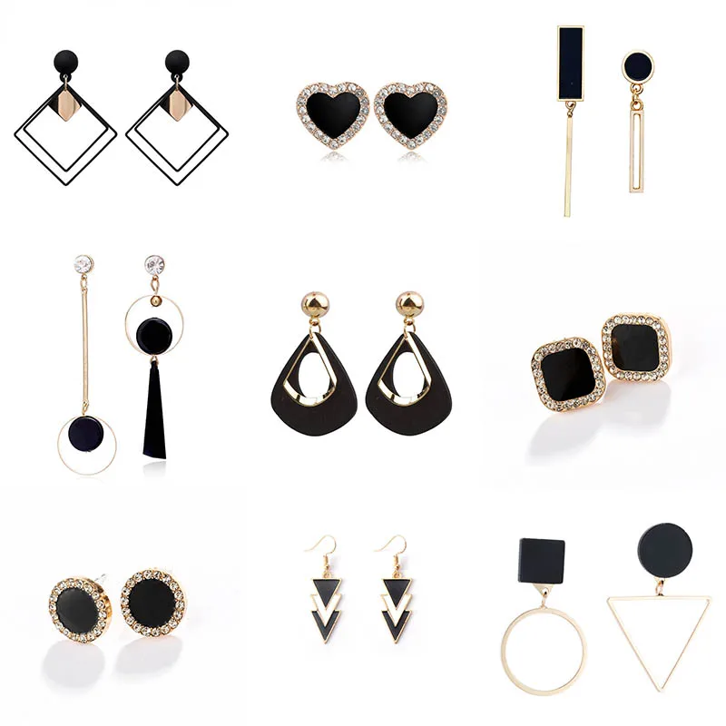 Black Hanging Long Earrings for Women Triangle Square Statement Drop Earrings 2025 Boucle Oreille Femme Fashion Jewelry