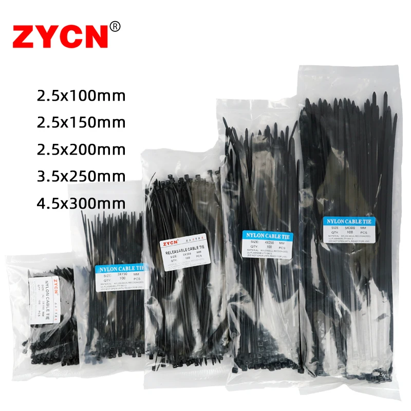 500pcs Self-Locking Nylon Cable Ties Set 3.5*250 4.5*300 Plastic Zip Loop Wire 4-6-8-10-12inch Wrap Fixed Binding High Tensile