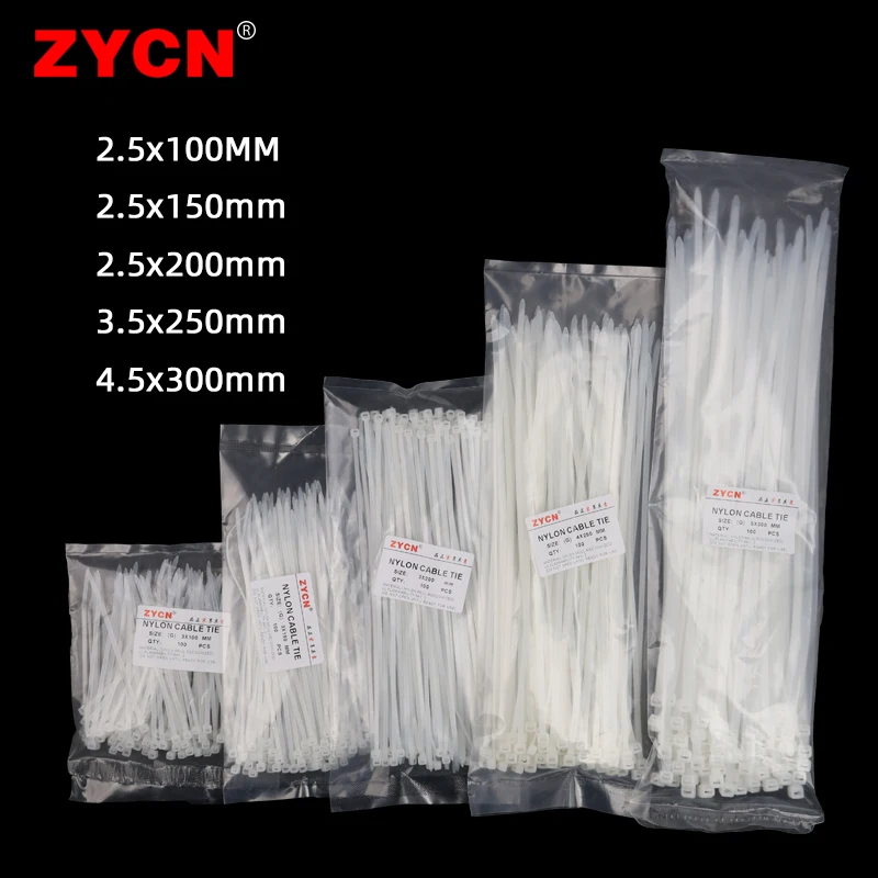 500pcs Self-Locking Nylon Cable Ties Set 3.5*250 4.5*300 Plastic Zip Loop Wire 4-6-8-10-12inch Wrap Fixed Binding High Tensile