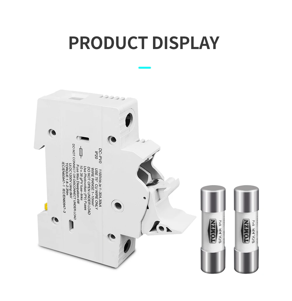 TOMZN 1P Solar PV 1100V Fuse Holder Suitable For 10*38mm PV Fuse Link Solar System Protection Base Photovoltaic Protector GPV
