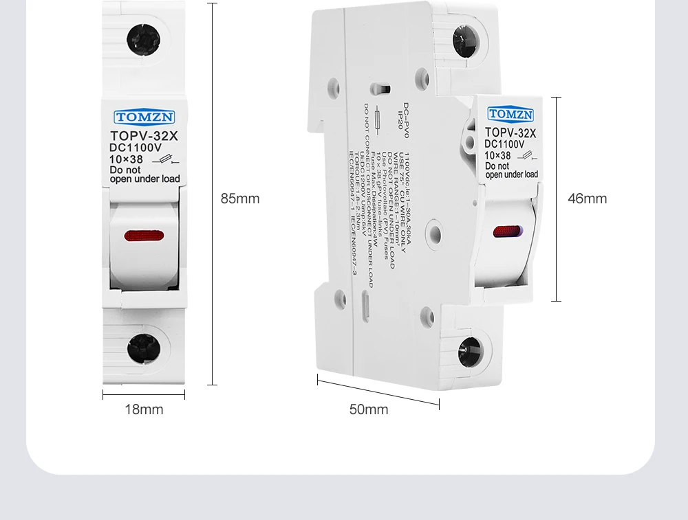 TOMZN 1P Solar PV 1100V Fuse Holder Suitable For 10*38mm PV Fuse Link Solar System Protection Base Photovoltaic Protector GPV