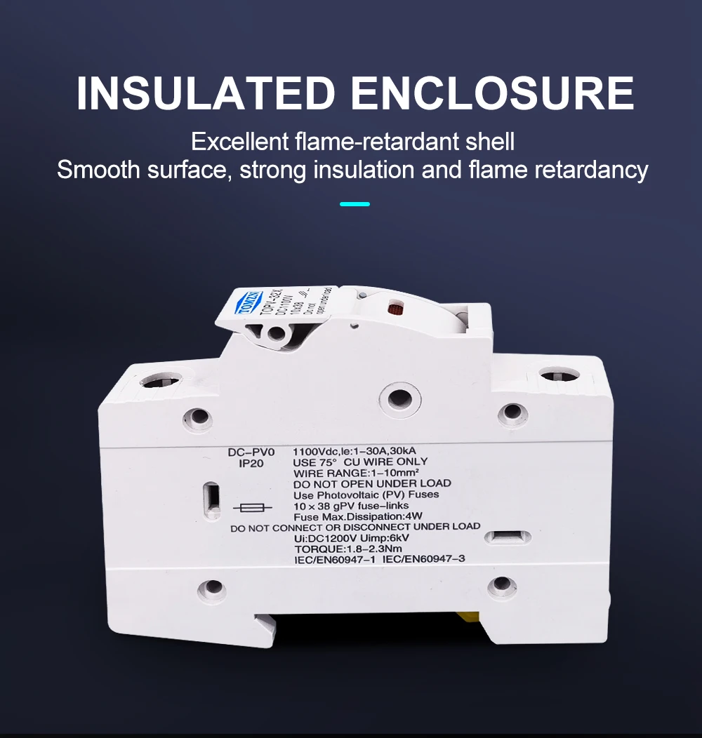 TOMZN 1P Solar PV 1100V Fuse Holder Suitable For 10*38mm PV Fuse Link Solar System Protection Base Photovoltaic Protector GPV